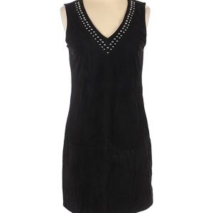 BB Dakota Black Faux Suede Dress Metal Stud Trim V Neck Sleeveless Paneled Zips